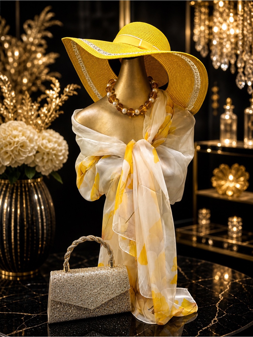 🆕😍Soft Yellow Chiffon Water Colur Floral Spring Scarf/Wrap